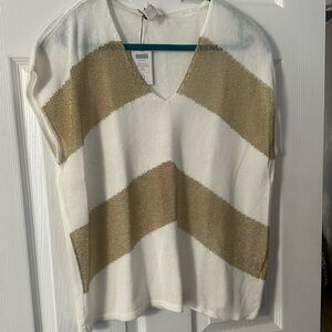 NWT Chicos Gold and White Chevron Top - Size 0 (Fits L/XL)